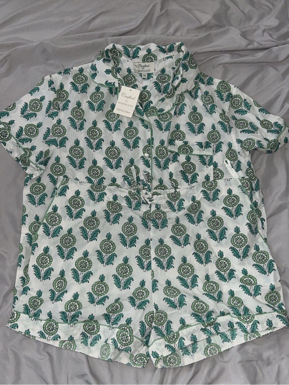 Crafted by Mahagony Green Floral Print PJ set